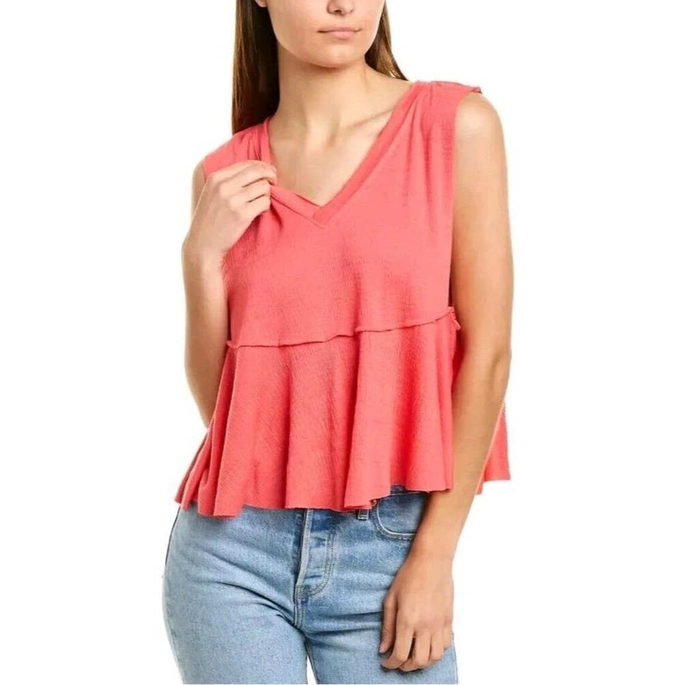 FREE PEOPLE MOVEMENT FULL HEARTS TANK V Neck Sleeveless Hot Hibiscus Top Size S